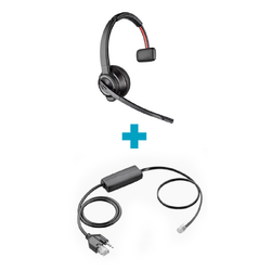 Savi W8210 UC Mono DECT Wireless Headset and APD-80 Electronic Hook Switch Cable Bundle