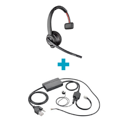 Savi W8210 UC Mono DECT Wireless Headset and APN-91 Electronic Hook Switch Cable Bundle