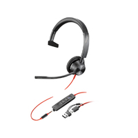 Plantronics Blackwire 3315-M, BW3315-M, Monaural withUSB-C,  3.5mm and USB-A Corded Headset - MS CERT