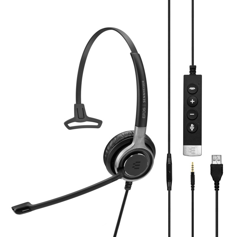 IMPACT SC 635 USB-A Premium, wired, single-sided headset with connectivity to PC/softphone or mobile devices using USB or 3.5 mm jack