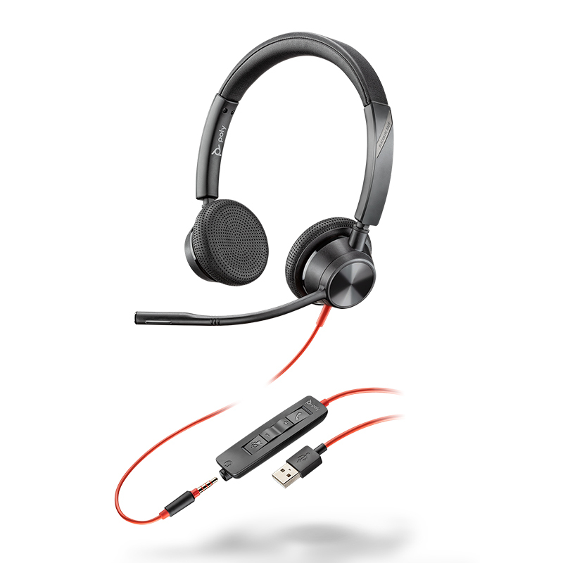 Plantronics Blackwire 3325-M, BW3325, UC, Binaural with 3.5mm and USB-A Corded Headset