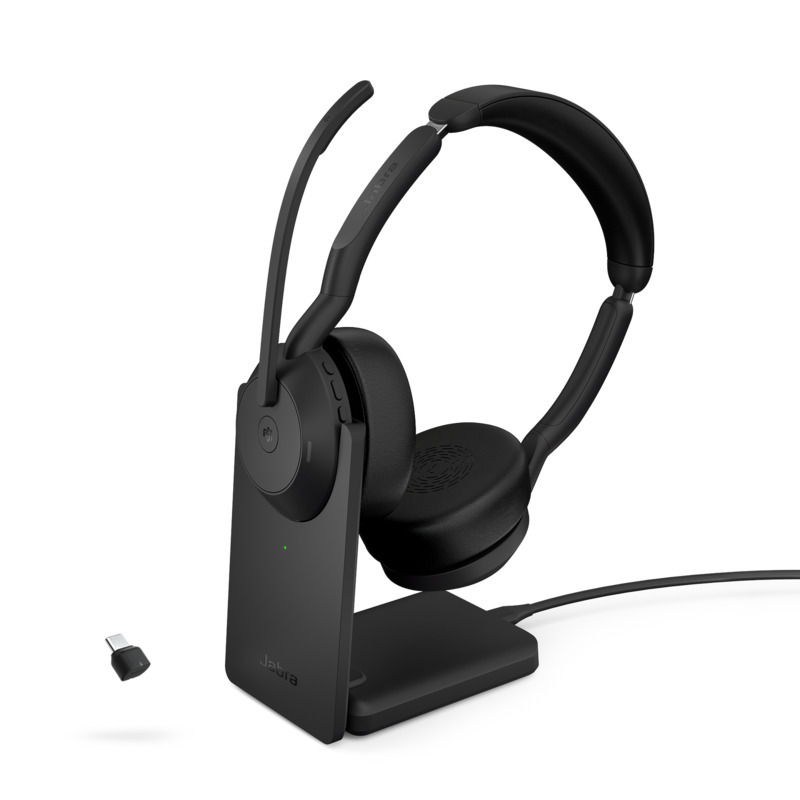 Jabra Wireless Evolve2 55 UC Stereo Bluetooth ANC Headset W/Charging Stand, Link380C,USB-C