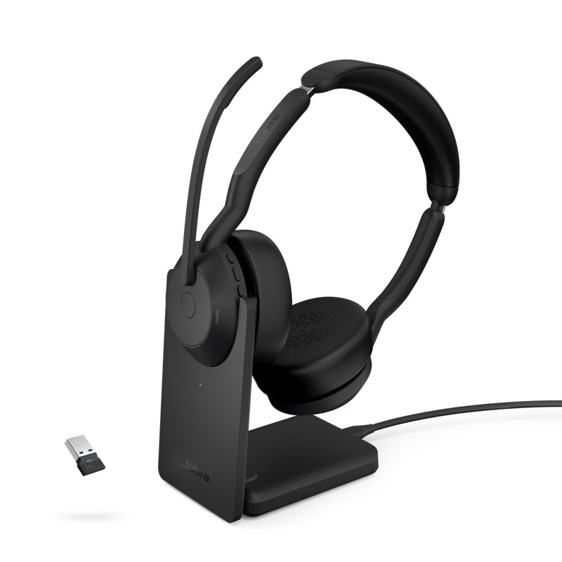 Jabra Wireless Evolve2 55 UC Stereo Bluetooth ANC Headset W/Charging Stand, Link380A,USB-A