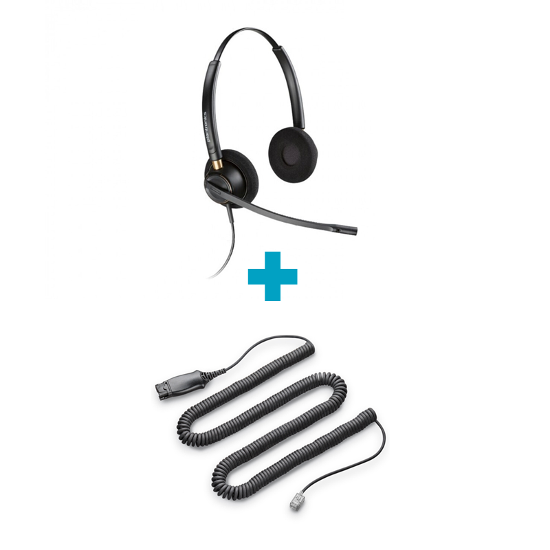 EncorePro HW520 Stereo Noise Cancelling Wired Headset and HIS-1 Wideband H-Top Adaptor Cable Bundle