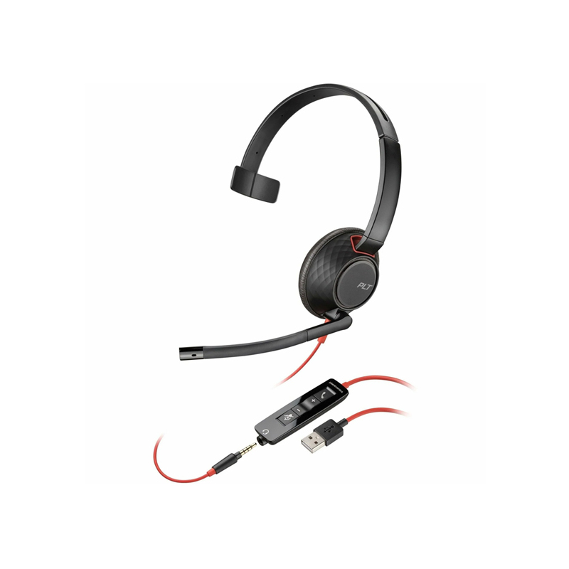 HP POLY BLACKWIRE C5210 UC MONO CORDED HEADSET, 3.5MM & USB-A