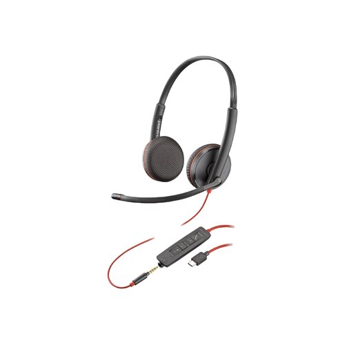 HP POLY BLACKWIRE C3225 UC STEREO CORDED HEADSET, 3.5MM & USB-C