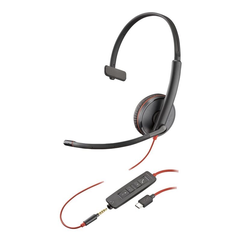 HP POLY BLACKWIRE C3215 UC MONO CORDED HEADSET, 3.5MM & USB-C