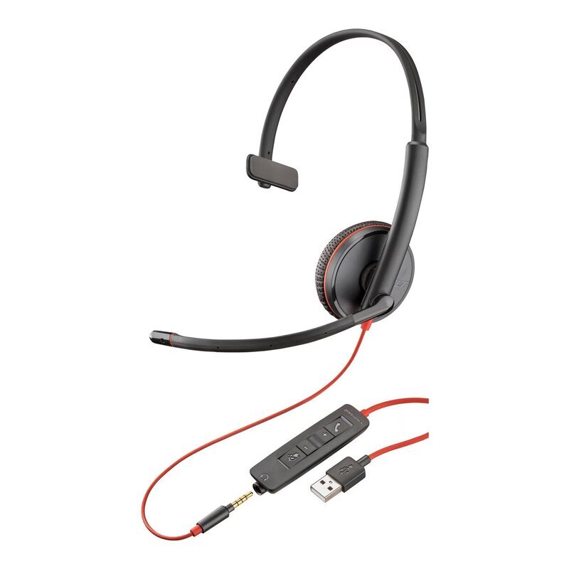 HP POLY BLACKWIRE C3215 UC MONO CORDED HEADSET, 3.5MM & USB-A