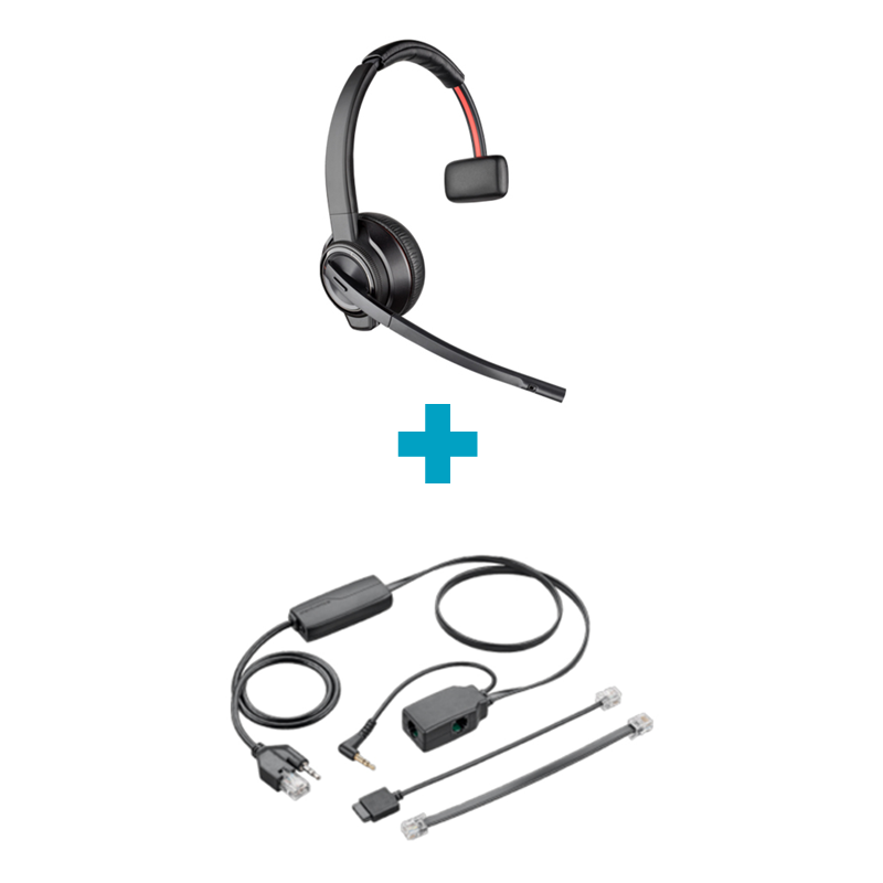 Savi W8210 UC Mono DECT Wireless Headset and APA-24 Electronic Hook Switch Cable Bundle