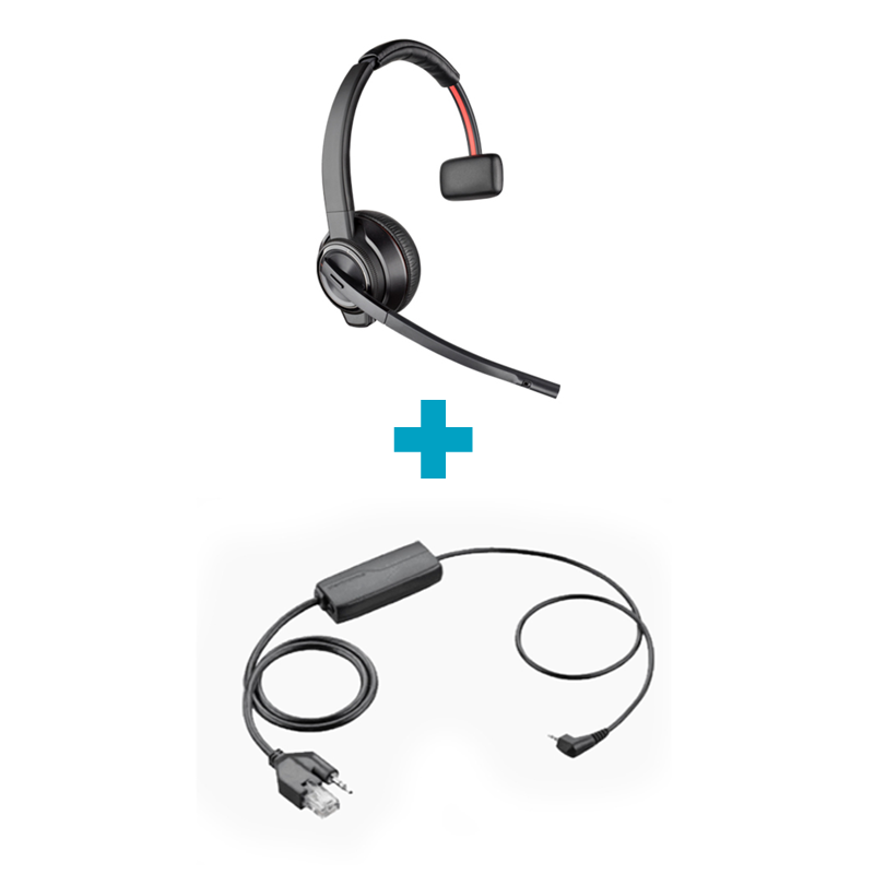 Savi W8210 UC Mono DECT Wireless Headset and APC-45 Electronic Hook Switch Cable Bundle