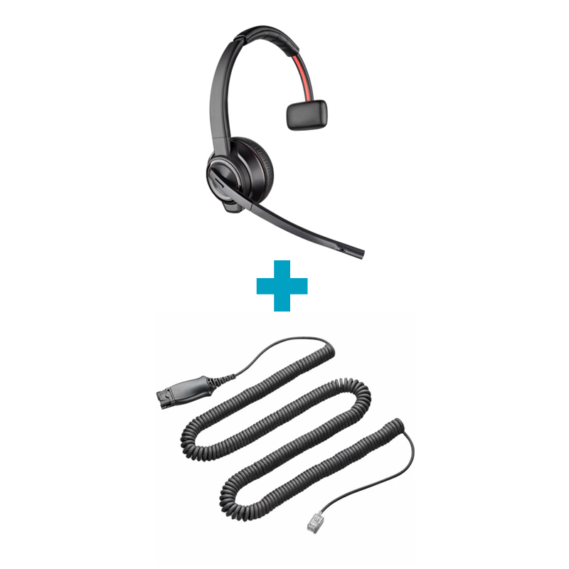 Savi W8210 UC Mono DECT Wireless Headset and APS-11 Electronic Hook Switch Cable Bundle