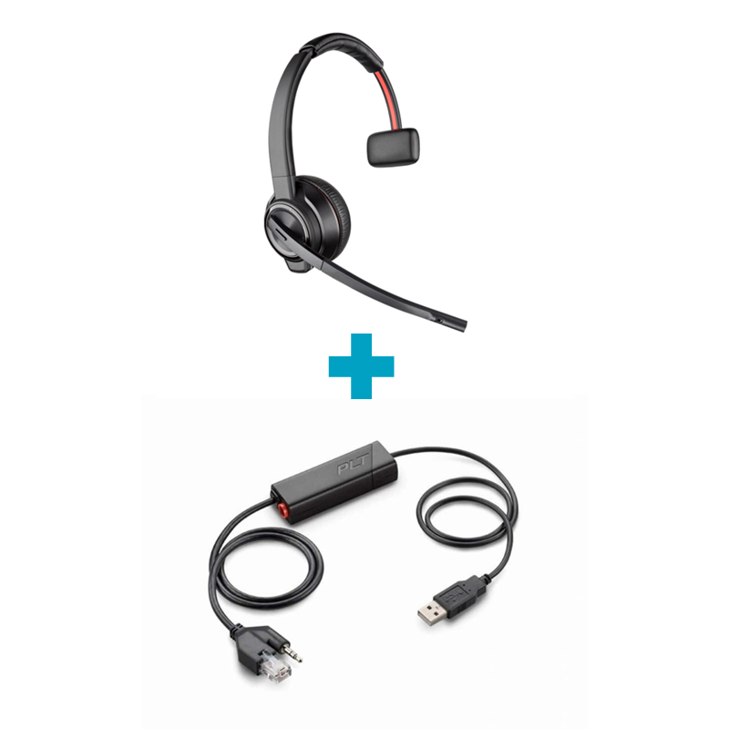 Savi W8210 UC Mono DECT Wireless Headset and APU-76 Electronic Hook Switch Cable Bundle