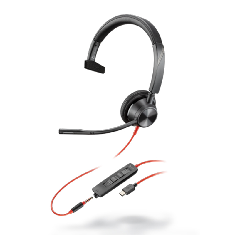 Plantronics Blackwire 3315, BW3315, UC, Monaural with 3.5mm and USB-A Corded Headset